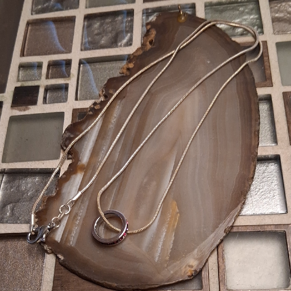Silver Pink Ring Necklace